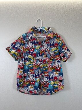 Sonic Graphic Button-Front Shirt for Kids - Blue/Red